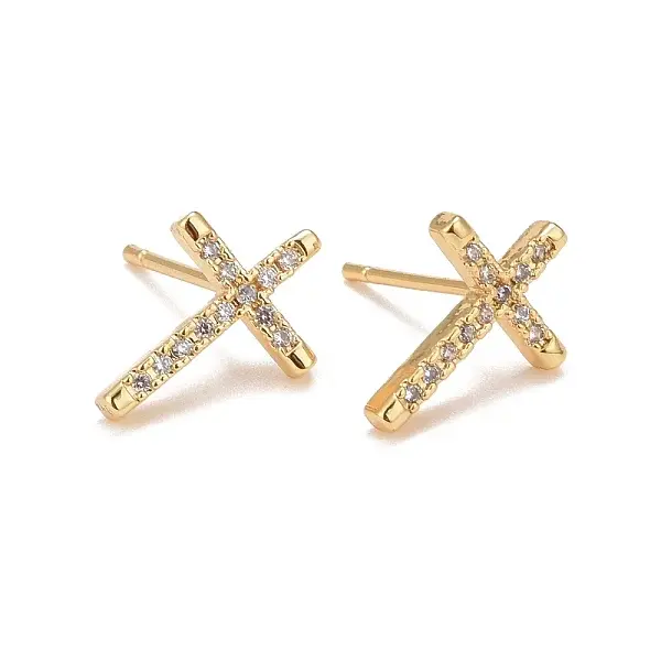 Clear Cubic Zirconia Cross Stud Earrings