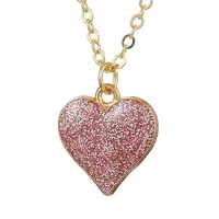 Alloy Indian Red Enamel Heart Pendant Neckiaces with Glitter Powder for Women