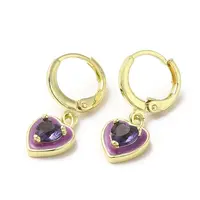 Heart Real 18K Gold Plated Brass Dangle Leverback Earrings