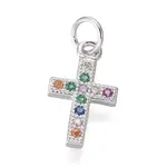 Brass Micro Pave Cubic Zirconia Tiny Cross Charms