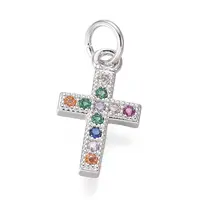 Brass Micro Pave Cubic Zirconia Tiny Cross Charms