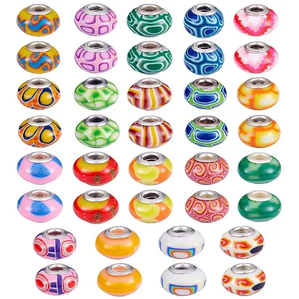 38Pcs 19 Colors Handmade Polymer Clay European Beads