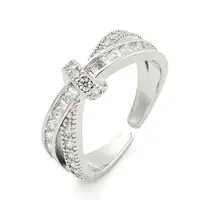 Brass Micro Pave Cubic Zirconia Cuff Open Rings