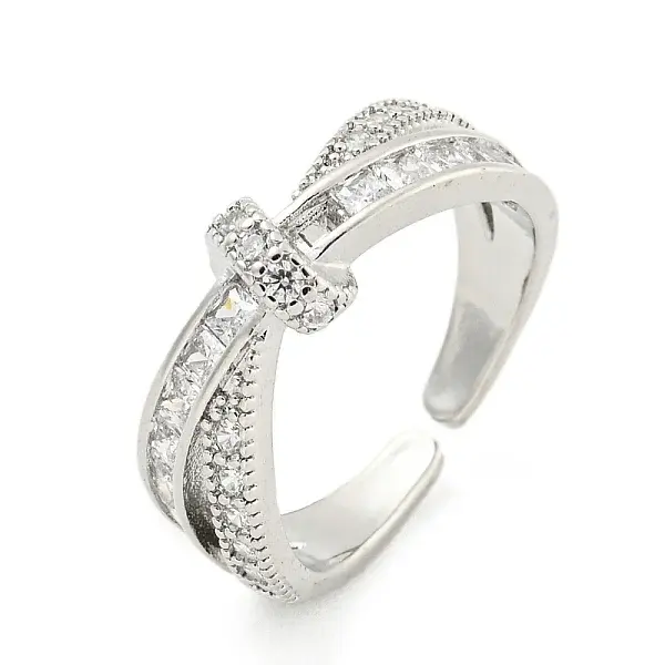 Brass Micro Pave Cubic Zirconia Cuff Open Rings