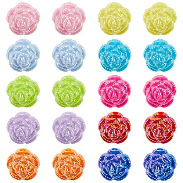 40Pcs 10 Colors UV Plating Iridescent Acrylic Beads