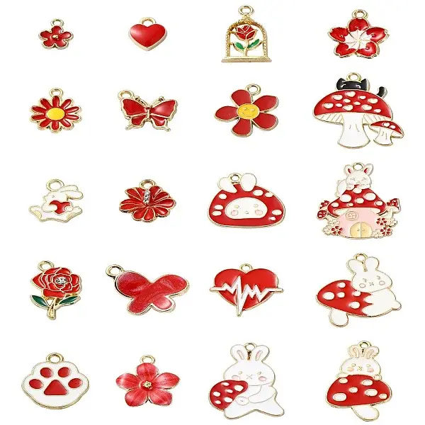 20Pcs 20 Styles Alloy Enamel Pendants