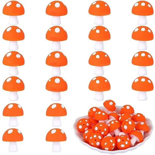 20Pcs Mushroom Silicone Focal Beads