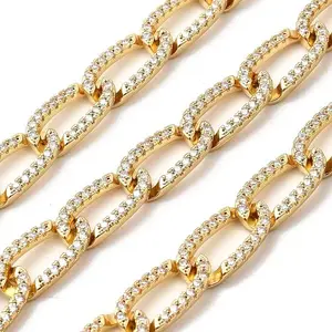 Brass Micro Pave Clear Cubic Zirconia Curb Chains