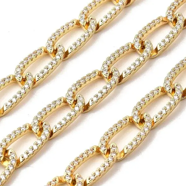 Brass Micro Pave Clear Cubic Zirconia Curb Chains