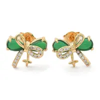 Brass Micro Pave Clear Cubic Zirconia Stud Earrings