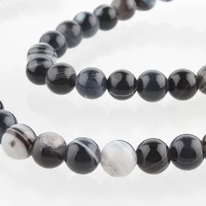 Natural Black Agate Round Bead Strands