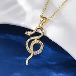 Brass Micro Pave Clear Cubic Zirconia Snake Pendant Necklaces