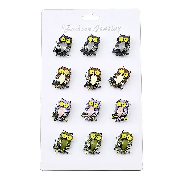 12Pcs 4 Colors Owl Enamel Pins