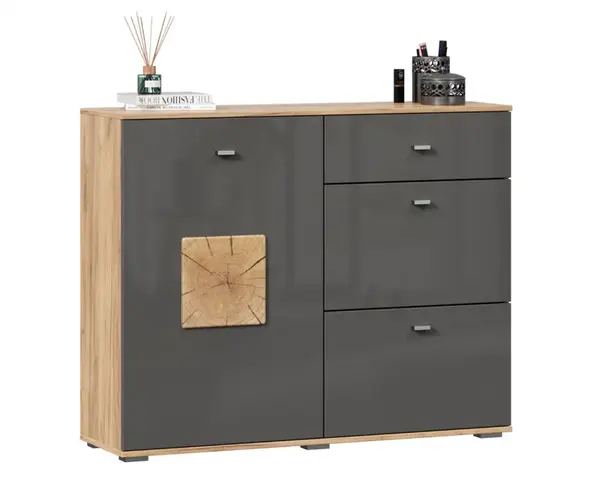 Kombinovaná komoda markus - šedý lesk/dub zlatý