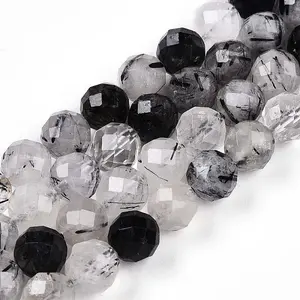 Natural Tourmalinated Quartz Beads Strands