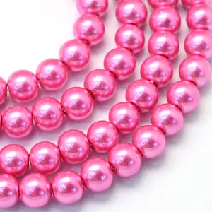 Baking Paint Pearlized Glass Pearl Round Bead Strands