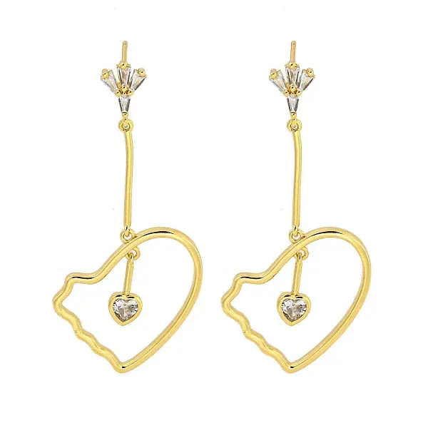 Rack Plating Heart Brass Micro Pave Clear Cubic Zirconia Earrings