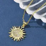 Brass Micro Pave Clear Cubic Zirconia Sun Pendant Necklaces for Women