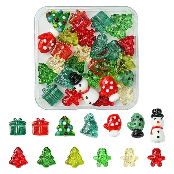 30Pcs Christmas Theme Transparent Glass Beads