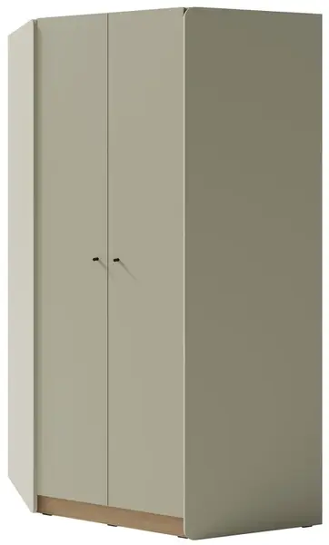 Rohová šatní skříň rudy - zelená/dub písečný