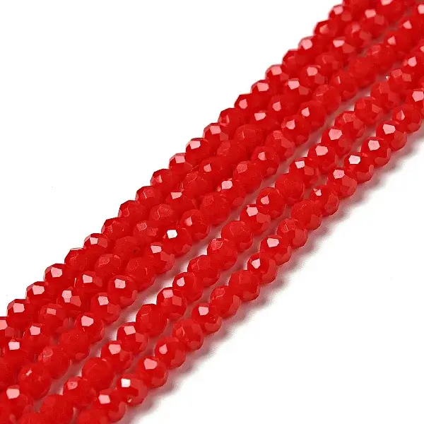 1 Strand Opaque Solid Red Color Faceted Crystal Glass Rondelle Beads Strands