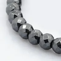 Faceted Round Non-magnetic Synthetic Hematite Beads Strands