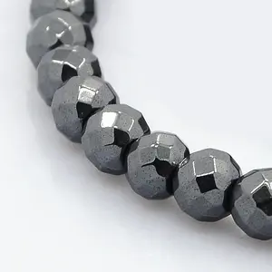 Faceted Round Non-magnetic Synthetic Hematite Beads Strands