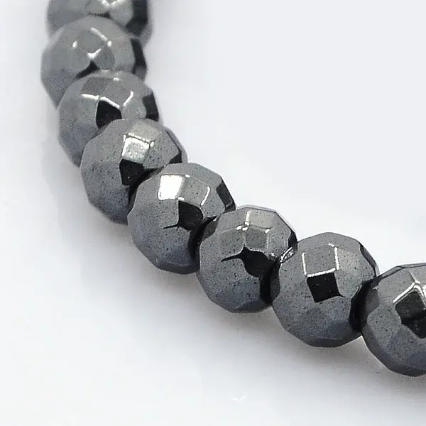 Faceted Round Non-magnetic Synthetic Hematite Beads Strands