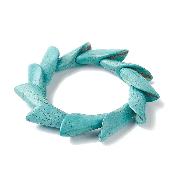 Dyed Synthetic Turquoise Leaf Beaded Stretch Bracelets