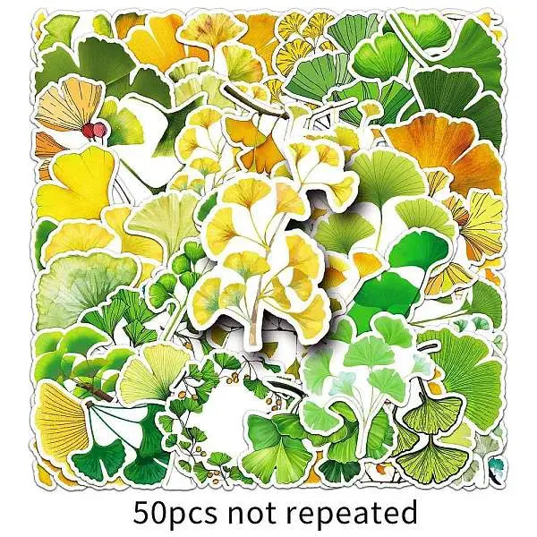 50Pcs Ginkgo Leaf PVC Sticker