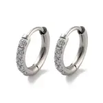 316 Surgical Stainless Steel Pave Clear Cubic Zirconia Hoop Earrings Women