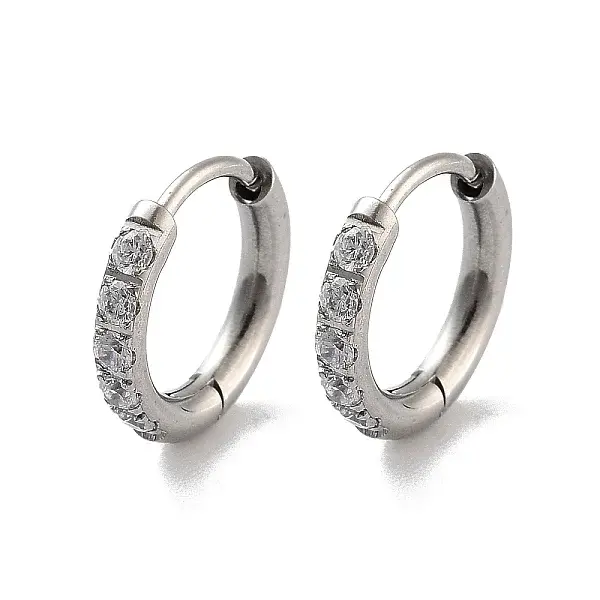 316 Surgical Stainless Steel Pave Clear Cubic Zirconia Hoop Earrings Women