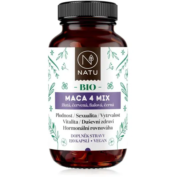 NATU Maca 4 Mix BIO kapsle pro podporu fyzického a duševního zdraví 120 cps