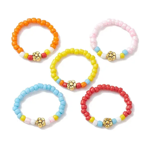 Opaque Colours Glass Seed Bead Stretch Rings
