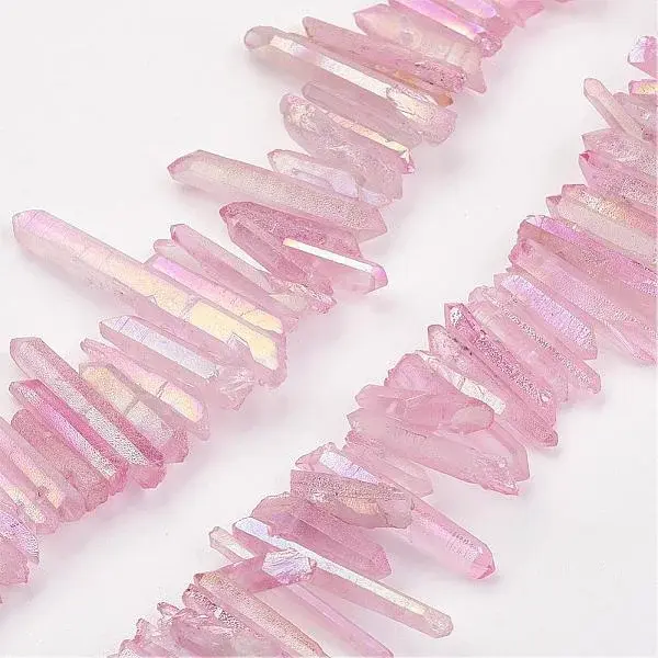 Electroplated Natural Quartz Stick Bead Strands