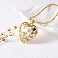 Heart Brass Micro Pave Clear Cubic Zirconia Pendant Necklaces for Women