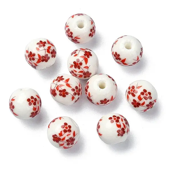 Handmade Printed Porcelain Round Beads