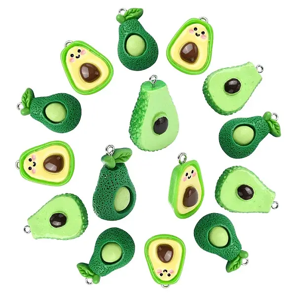 15Pcs 3 Styles Opaque Resin Fruit Pendants