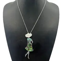 Alloy Pave Natural Paua Shell Woman Pendant Necklaces