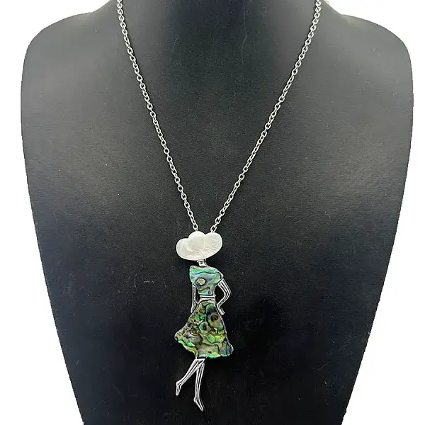 Alloy Pave Natural Paua Shell Woman Pendant Necklaces