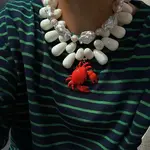 Red Crab Pendant Resin Teardrop Beaded Necklaces for Women