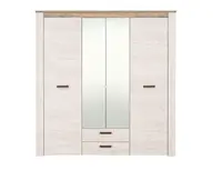 Čtyřdveřová šatní skříň se zrcadlem henry - dub bílý/dub šedý