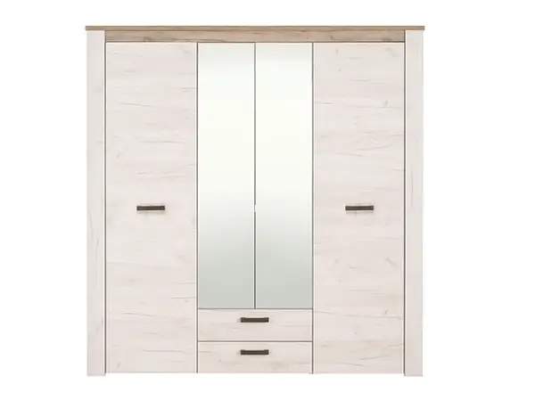 Čtyřdveřová šatní skříň se zrcadlem henry - dub bílý/dub šedý
