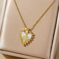 Shiny Heart Star Brass Clear Cubic Zirconia Pendant Necklaces