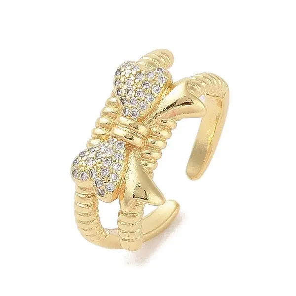 Bowknot Brass Micro Pave Clear Cubic Zirconia Open Cuff Rings