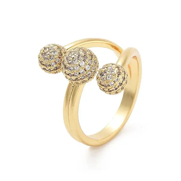 Brass Micro Pave Clear Cubic Zirconia Open Cuff Ring for Women