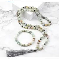 Natural Amazonite Round Beaded Pendant Necklaces & Bracelets Sets