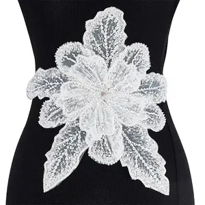 3D Flower Glass Beaded Gauze Cloth Sew on Appliques