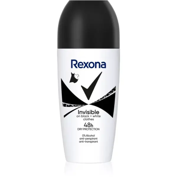 Rexona Invisible Black and White deodorant roll-on proti bílým a žlutým skvrnám 50 ml