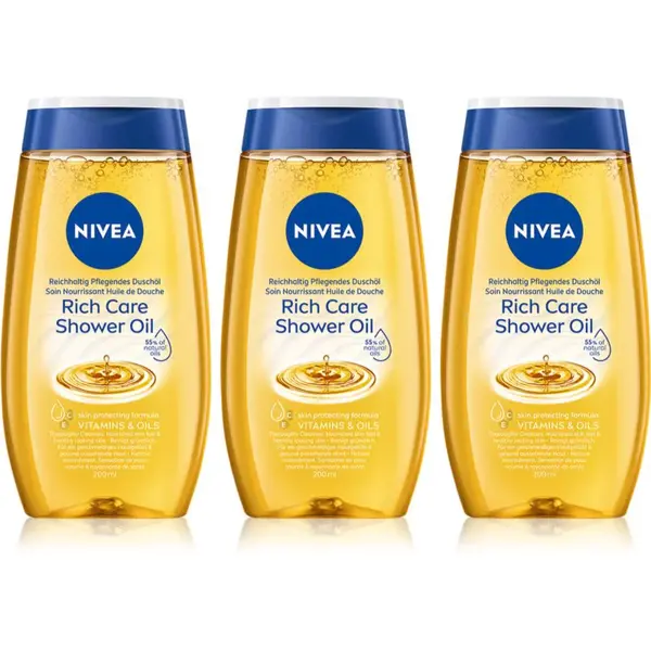 NIVEA Rich Care sprchový olej pro suchou pokožku 3 x 200 ml